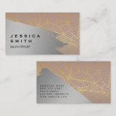 Gold Line Leaf Pattern | Silver Brushed Visitenkarte (Vorne/Hinten)