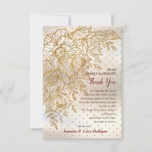 Gold line-zeichnend Rose auf einem cremefarbenen M RSVP Karte (Vorderseite)