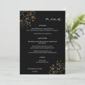 Gold Lined Floral Menu - Schwarz Einladung (Stehend Vorderseite)