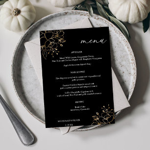 Gold Lined Floral Menu - Schwarz Einladung