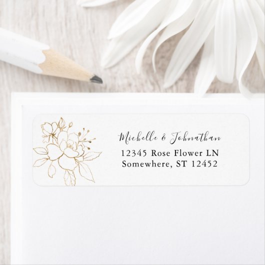 Gold Lined Floral Return Address Label (Insitu)