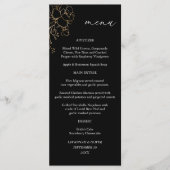 Gold Lined Floral Tall Menu - Schwarz Menükarte (Vorderseite)