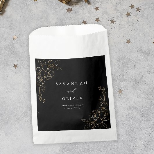 Gold Lined Floral Wedding - Black Geschenktütchen