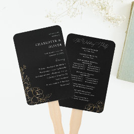 Gold Lined Floral Wedding Program - Black Fächer