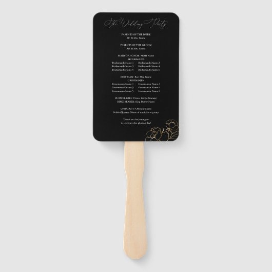 Gold Lined Floral Wedding Program - Black Fächer (Rückseite)