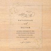 Gold Lined Floral White & Black Wedding Acryleinladungen (Vorderseite)