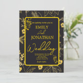 Gold-Liner-Floral Black Einladung (Stehend Vorderseite)