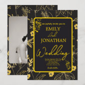 Gold-Liner-Floral Black Einladung (Vorne/Hinten)