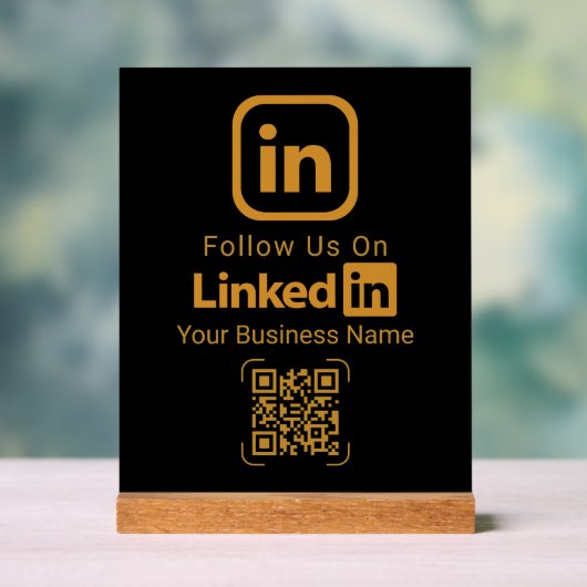 Gold LinkedIn QR Code Business Acrylschild (Neutral)