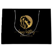 Gold Lion Leo Happy Birthday mit Namen Große Geschenktüte (Vorderseite)
