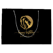 Gold Lion Leo Happy Birthday mit Namen Große Geschenktüte (Rückseite)