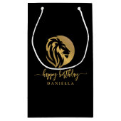 Gold Lion Leo Happy Birthday mit Namen Kleine Geschenktüte (Rückseite)