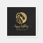 Gold Lion Leo Happy Birthday mit Namen Serviette (Vorderseite)