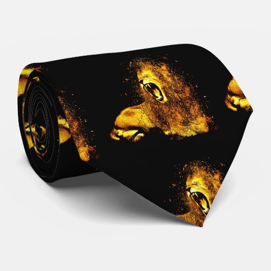 Gold Lion Print auf Black Men Necktie Krawatte (Gerollt)