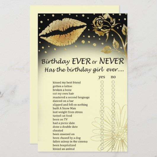 Gold Lippen Geburtstag, oder nie Spiel (Vorne/Hinten)