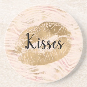 Gold Lippen Kiss Pink Zebra Print Getränkeuntersetzer