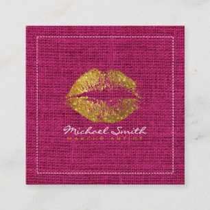 Gold Lippen Makeup Artist Modern Hot Pink Burlap Quadratische Visitenkarte