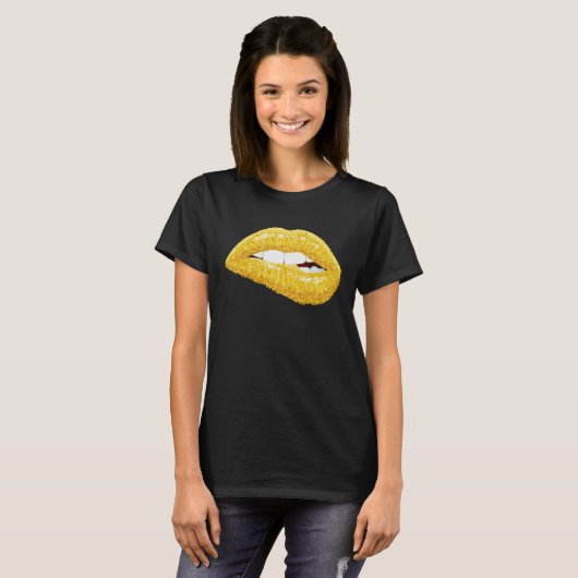 Gold Lips Biting Lipstick Makeup T-Shirt (Vorne ganz)