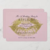 Gold Lips Kiss Geburtstag Einladung (Vorne/Hinten)