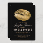 Gold Lips Lipstick Fingerie Dusche Einladung (Vorne/Hinten)