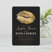 Gold Lips Lipstick Fingerie Dusche Einladung (Stehend Vorderseite)
