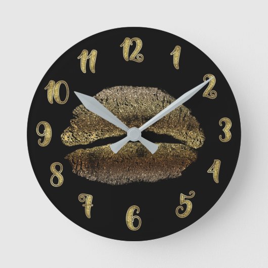 Gold Lips Lipstick Kiss Glamour Glam Chic Runde Wanduhr (Vorderseite)