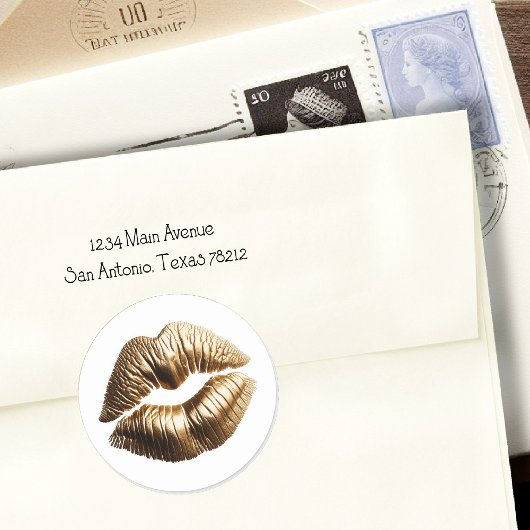 Gold Lips Lipstick Kiss SWAK Klassischer Round Sti Runder Aufkleber