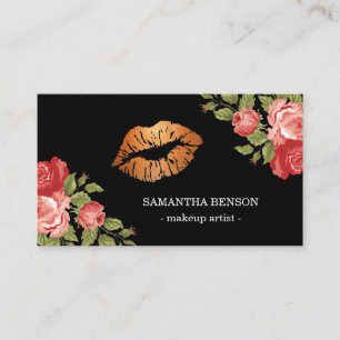 Gold Lips Makeup Artist Floral Visitenkarte