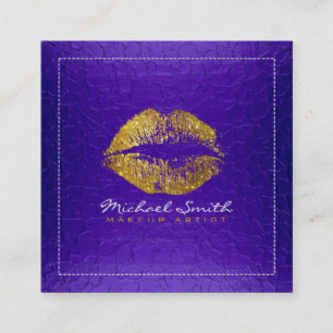 Gold Lips Makeup Artist Modern Violett Metall Quadratische Visitenkarte