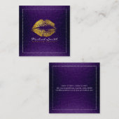 Gold Lips Makeup Artist Modernes Lila Metall Quadratische Visitenkarte (Vorne/Hinten)