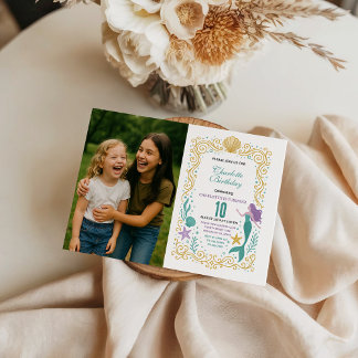 Gold Little Mermaid 10th Birthday  Under the sea Einladung