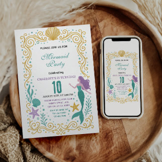 Gold Little Mermaid 10th Birthday  Under the sea  Einladung