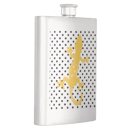 Gold Lizard Schwarz-weiß Polka Dotask Flachmann (Rechts)