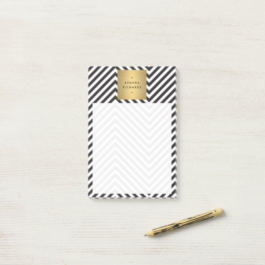 Gold-Logo für das Retro-Schwarz-Weiß-Muster Post-it Klebezettel (Auf Schreibtisch)