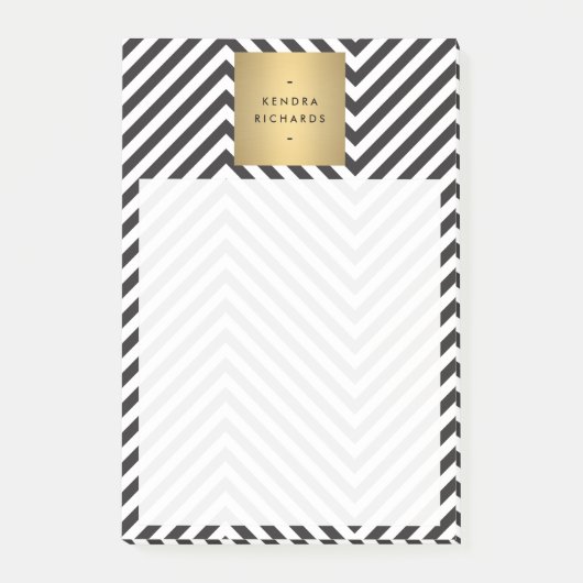 Gold-Logo für das Retro-Schwarz-Weiß-Muster Post-it Klebezettel (Vorderseite)