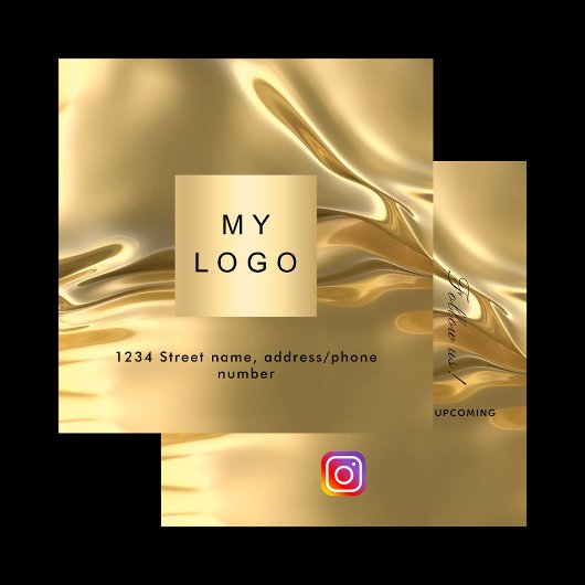Gold Logo QR Code Instagram folgen Quadratische Visitenkarte