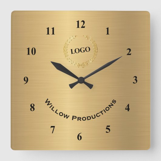 Gold-Logo Quadratische Wanduhr (Vorderseite)