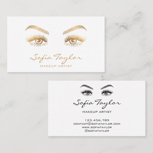 Gold Long Lashes Erweiterung Makeup Künstlerkarte Visitenkarte (Vorne/Hinten)
