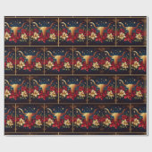 Gold Longhorn Steer mit Poinsettias Weihnachten Geschenkpapier (Flach)