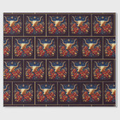 Gold Longhorn Steer mit Poinsettias Weihnachten Geschenkpapier (Flach)