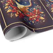 Gold Longhorn Steer mit Poinsettias Weihnachten Geschenkpapier (Rolleneckpunkt)