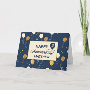 Gold Look Balloons für den zweiten Mitarbeiterjubi Karte
