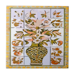 Gold Look Blumen Vase Tile Mural Fliese