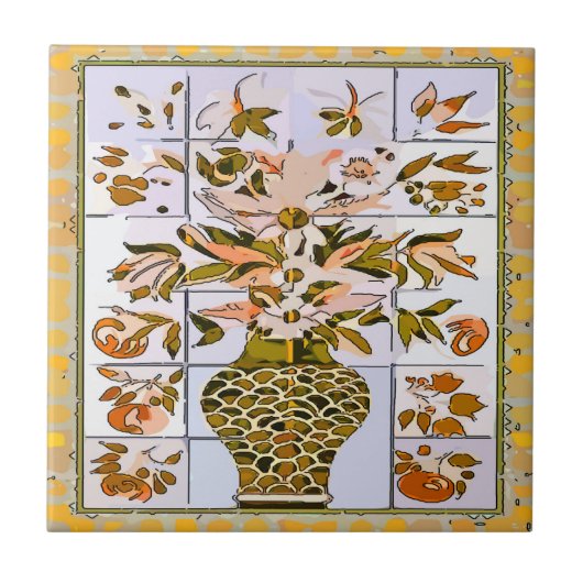 Gold Look Blumen Vase Tile Mural Fliese (Vorderseite)