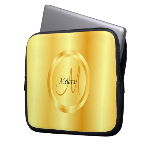 Gold Look Elegante Moderne Mit Monogramm Trendy Laptopschutzhülle (Vorderseite Links)