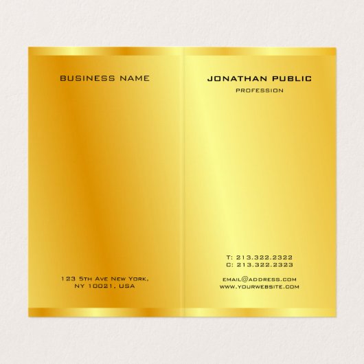 Gold Look Elegante moderne Monogram Vorlage Visitenkarten (Innenseite Aufgefaltet)