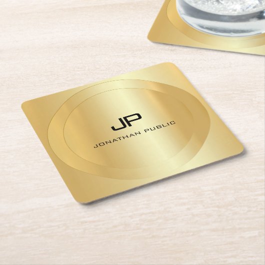 Gold Look Elegante Monogram Template Personalisier Rechteckiger Pappuntersetzer (angewinkelt)