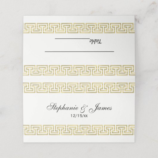 Gold Look Griechischer Key Meander T Grenze #2 Platzkarte (Außenseite Aufgefaltet)
