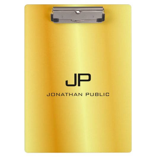 Gold Look Mit Monogramm Elegant Template Klemmbrett (Vorderseite)