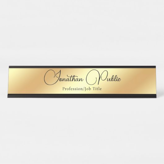 Gold Look Moderne Elegant Template Typografie Schreibtischnamensplakette (Vorderseite )